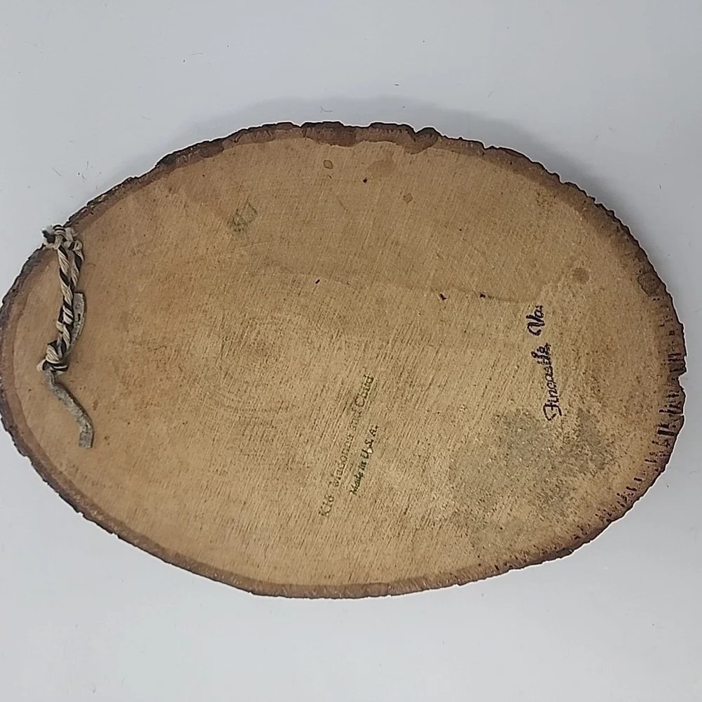 Vintage Madonna and Child Wood‎ Slice Plaque – Religious Wall Art – Bark Edge...
